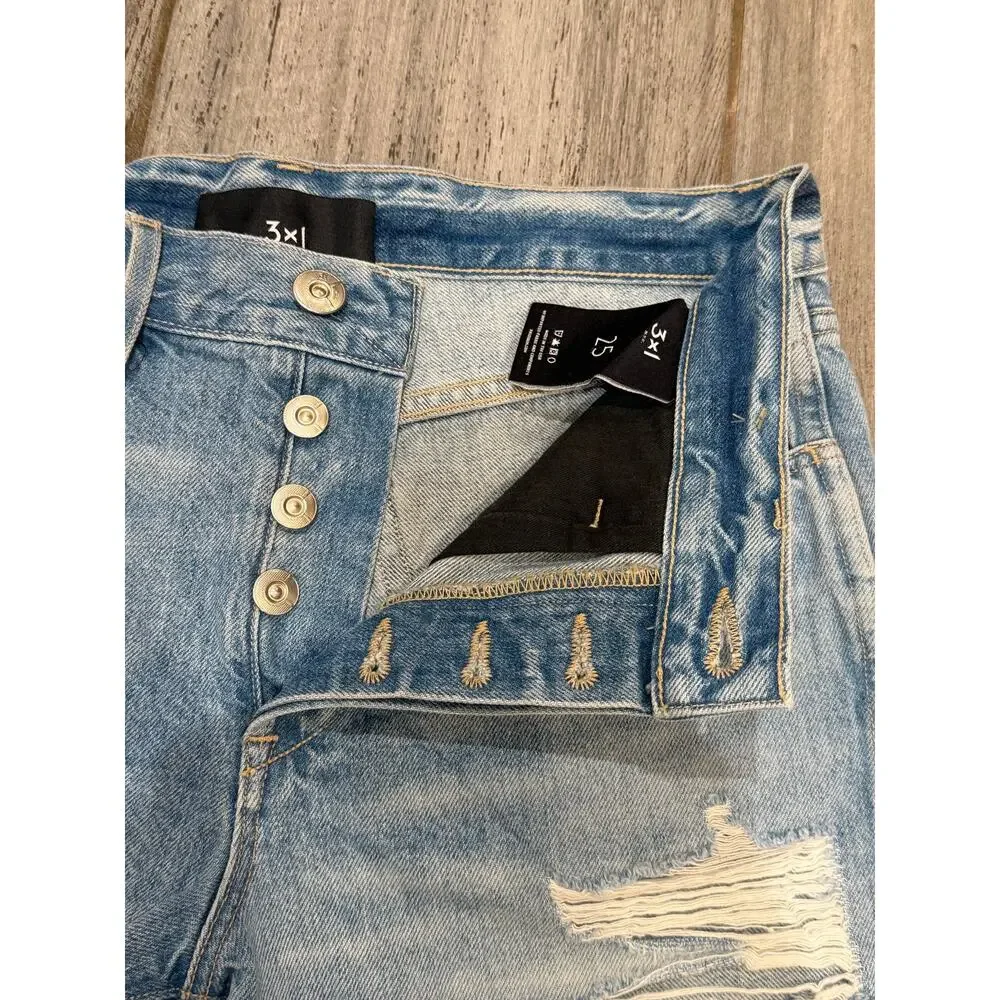 3x1 NYC Denim Shorts Womens 25 Blue Jean Distressed Raw Hem Button Fly